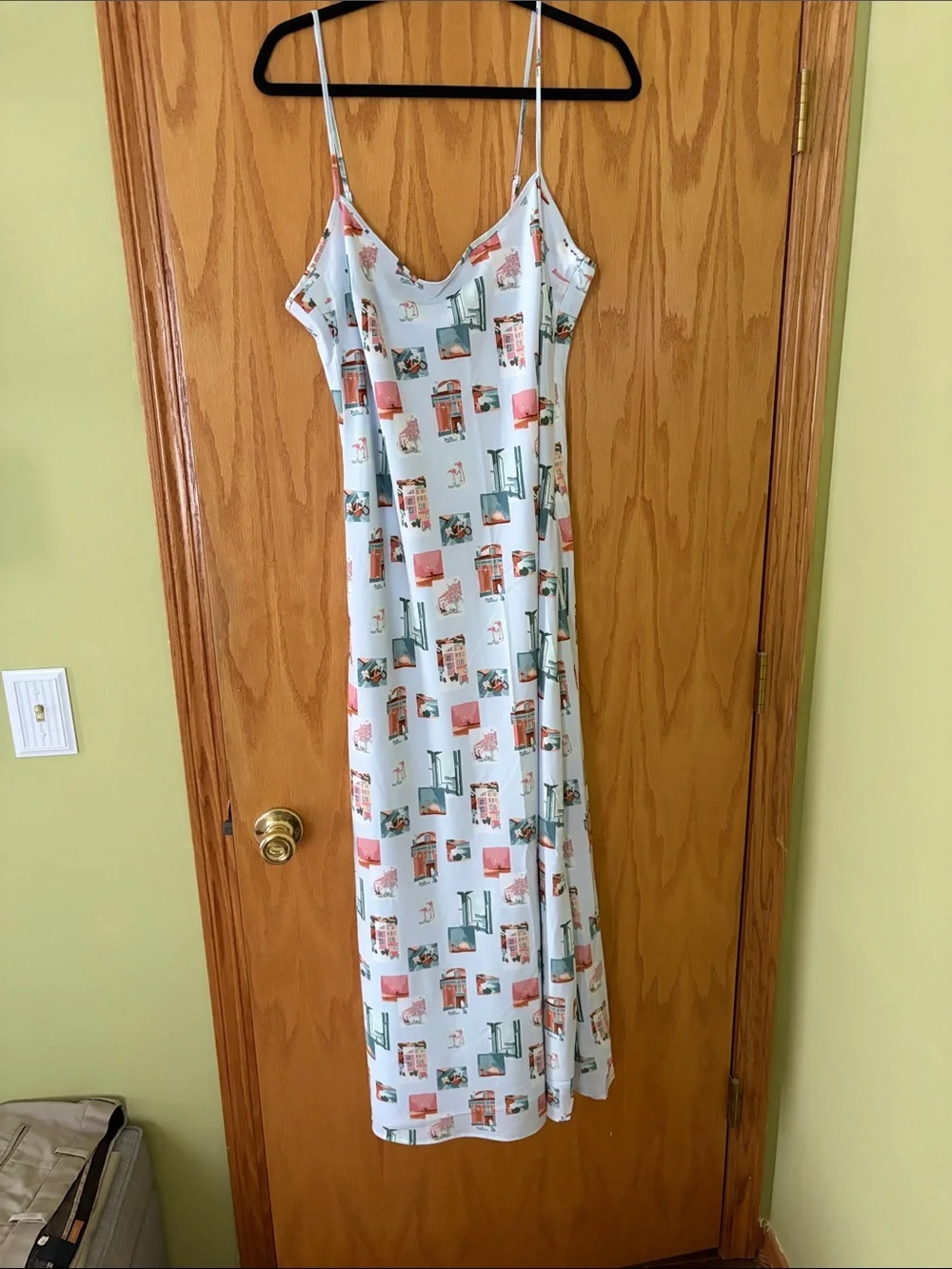 Abercrombie & Fitch White Slip Maxi Dress with Coral and Teal Print